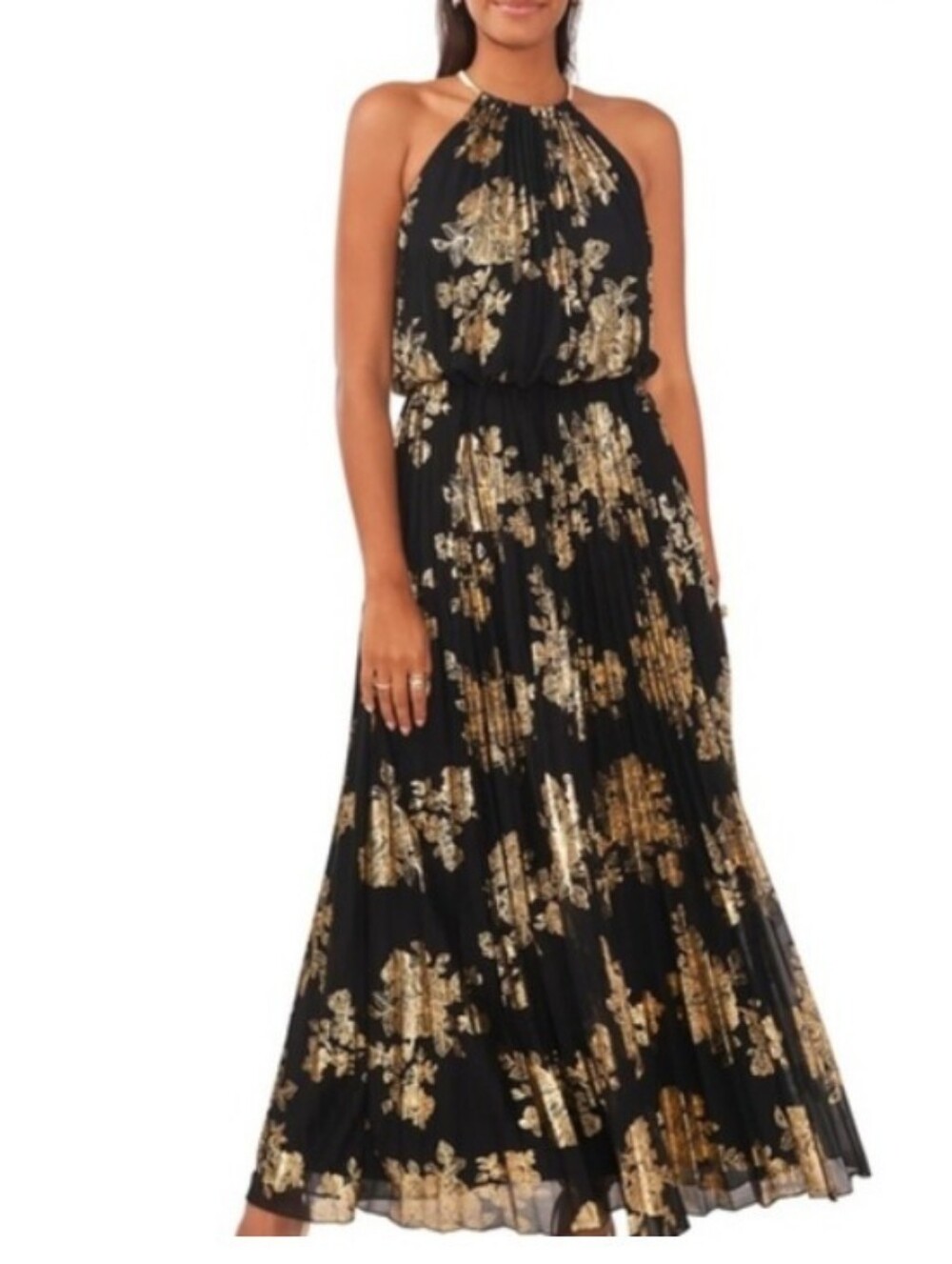 MSK Black Dress with Gold Floral Foil